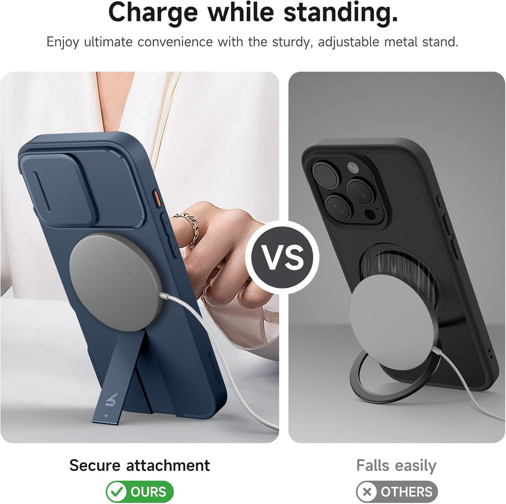 SURITCH for iPhone 16 Pro Max Case with Magnetic Camera Slide Cover and Adjustable Kickstand, Compatible with MagSafe, Shockproof Bumper Case Slim Protective Cover 6.9 Inch, Blue
