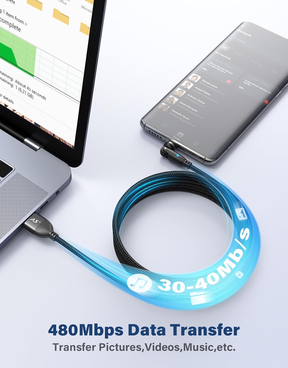 A.S Magnetic Charging Cable[4PACK, 3.3/3.3/6.6/6.6ft]-3 in 1 Magnetic Phone Charger Data Transfer Cord-Magnet USB C Charging Cable-Magnet Charger Cable for Micro USB/TypeC/i-Product Nylon Braided