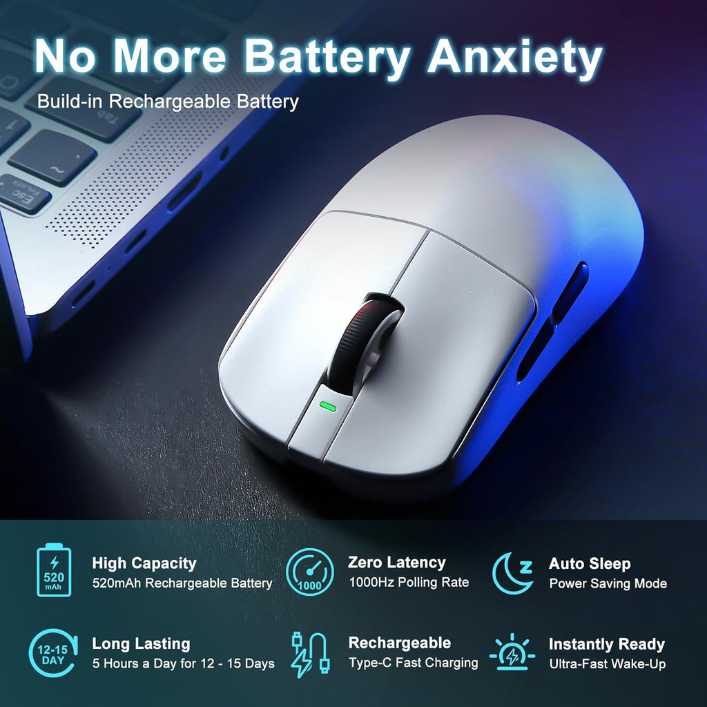 R1 SE+ Wireless Gaming Mouse, 18000 DPI, High-Precision PAW3395 SE Sensor,55g Lightweight,Three Connection Modes Mouse, Programmable Ergonomic Mice Suitable for Laptops/PC/Mac (White)