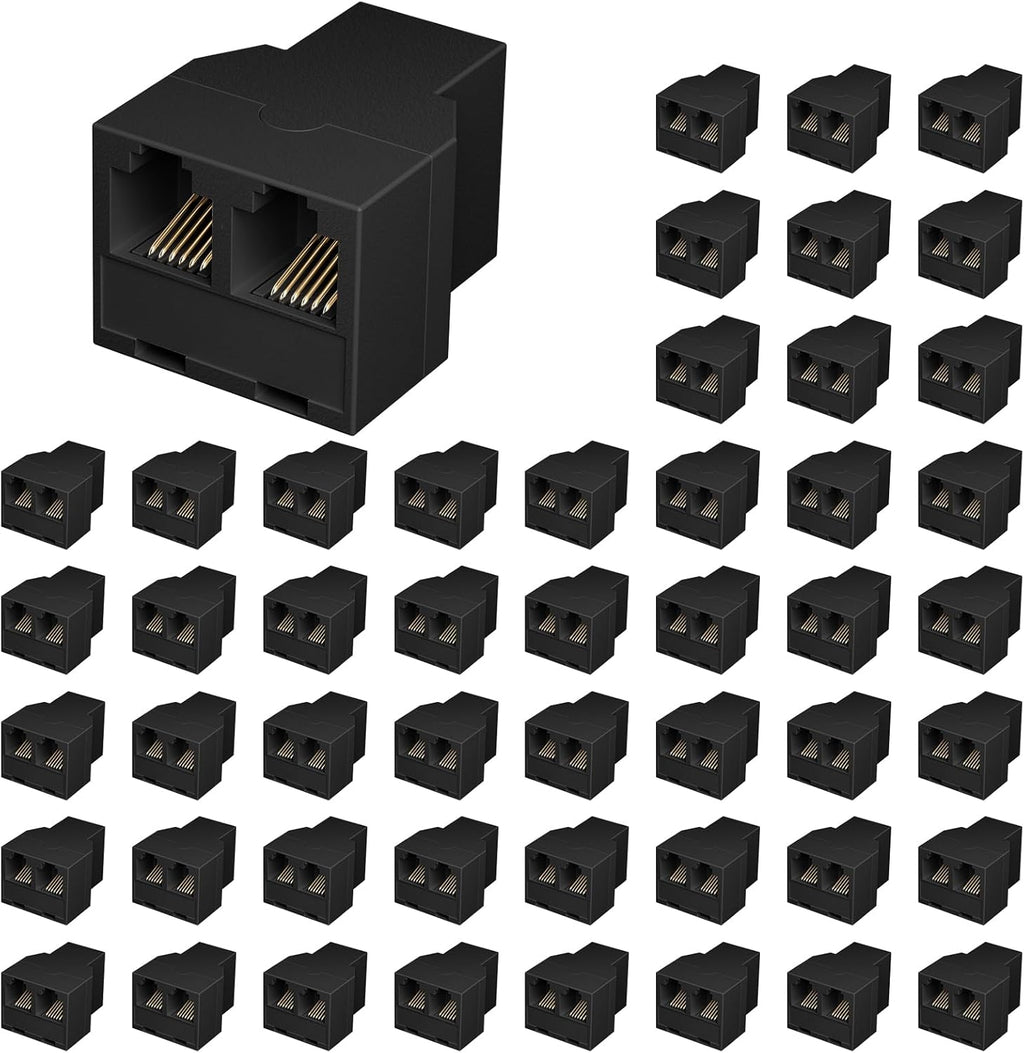 Uvital RJ12 6P6C 3 Female Telephone Line Splitters, Phone Jack Splitter, Telephone Landline Cable Connector and Separator(Black, 50 Pack)