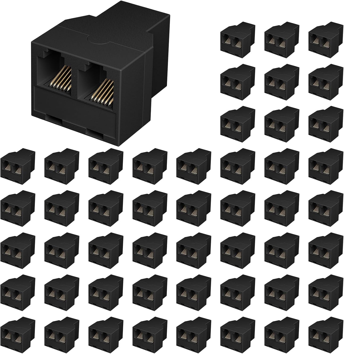 Uvital RJ12 6P6C 3 Female Telephone Line Splitters, Phone Jack Splitter, Telephone Landline Cable Connector and Separator(Black, 50 Pack)