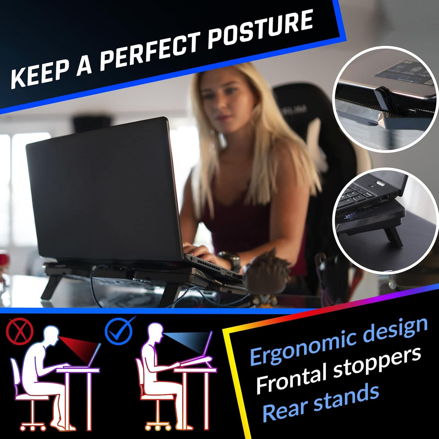 KLIM Wind Laptop Cooling Pad - More Than 500,000 Units Sold - New Version - Powerful Rapid Action Laptop Cooler - Laptop Stand with 4 Cooling Fans - 2 USB Ports - PC Mac PS5 PS4 Xbox One - Diamond