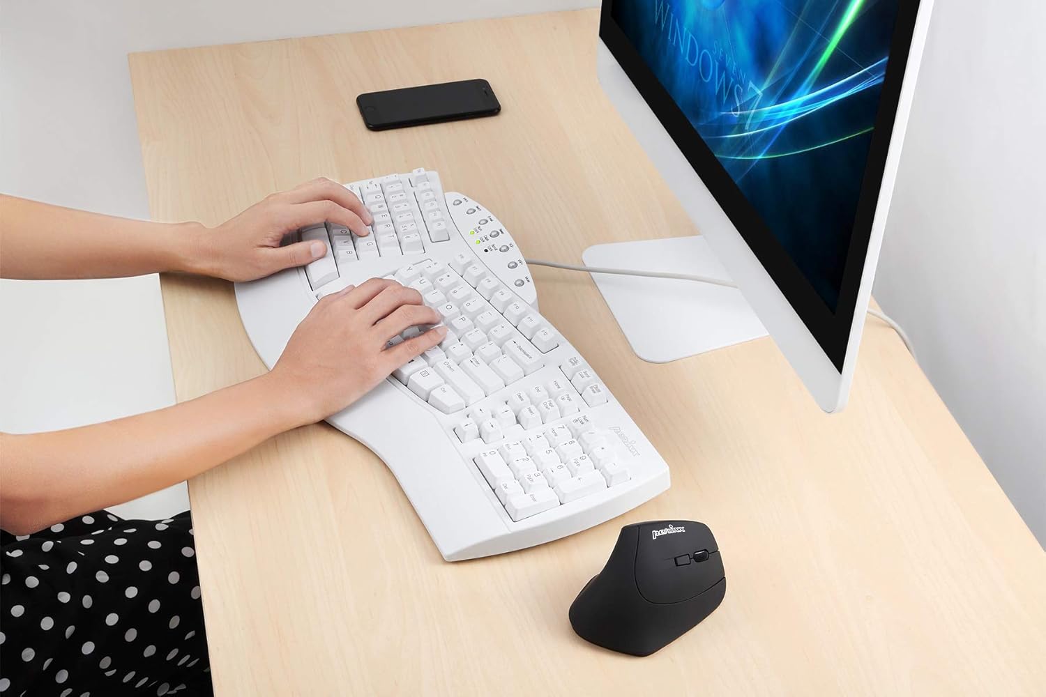 Perixx PERIBOARD-512W Periboard-512 Ergonomic Split Keyboard - Natural Ergonomic Design - White - Bulky Size 19.09"X9.29"X1.73", US English Layout