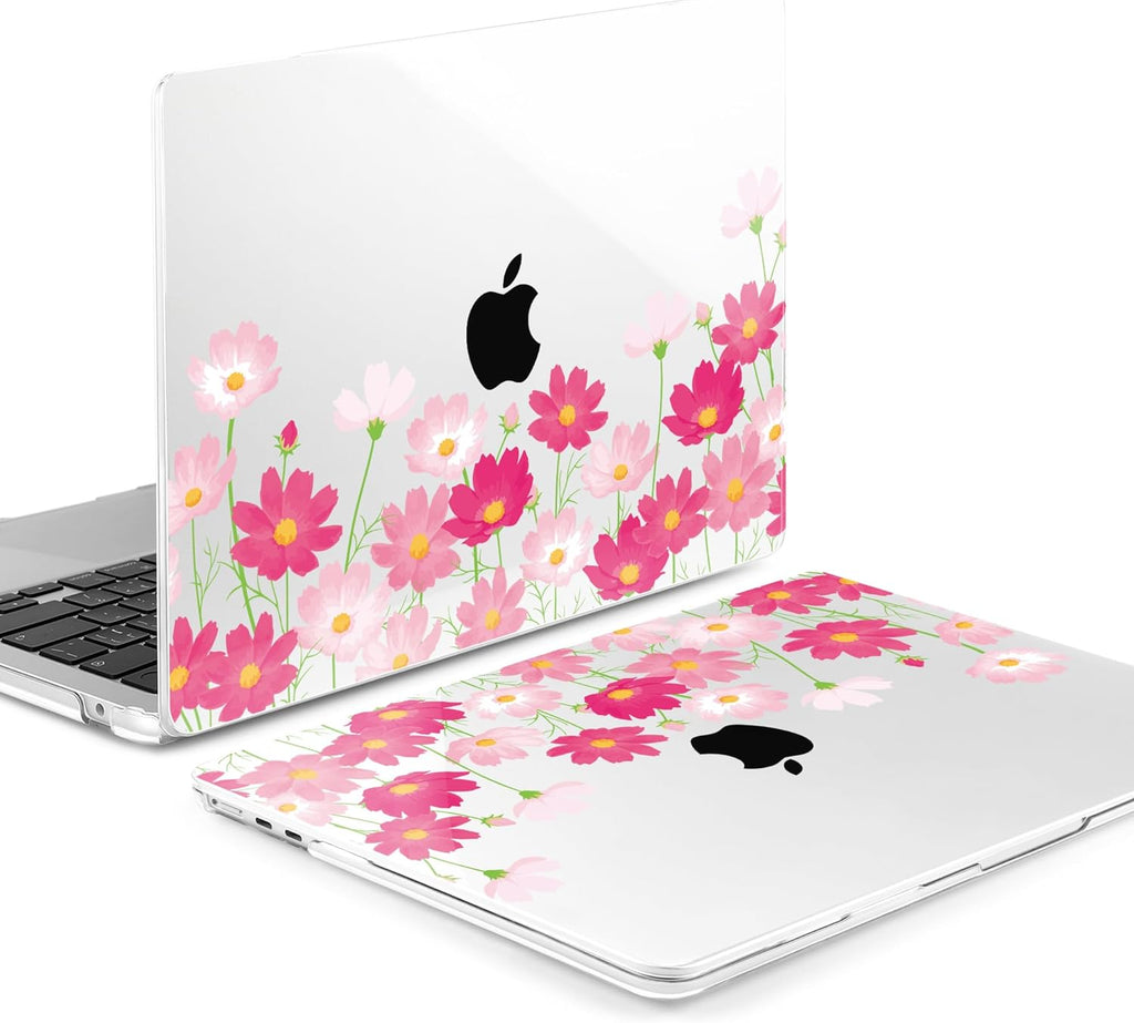 MEEgoodo Case for MacBook Air M4/M3/M2 13.6 inch 2025 2024 2022, Fit Model A3240 A3113 A2681, Compatible with MacBook Air 13 inch, Laptop Hard Shell Case with Keyboard Cover, Bright Pink Flowers