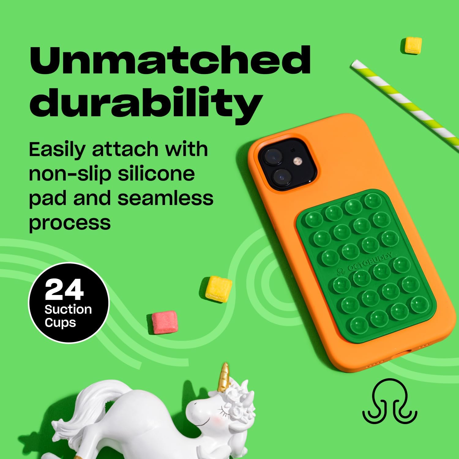Classic - Silicone Suction Phone Case Adhesive Mount - Hands-Free, Strong Grip Holder for Selfies & Videos - iPhone & Android Compatible - 2.25″ x 3.25″, Spade Green