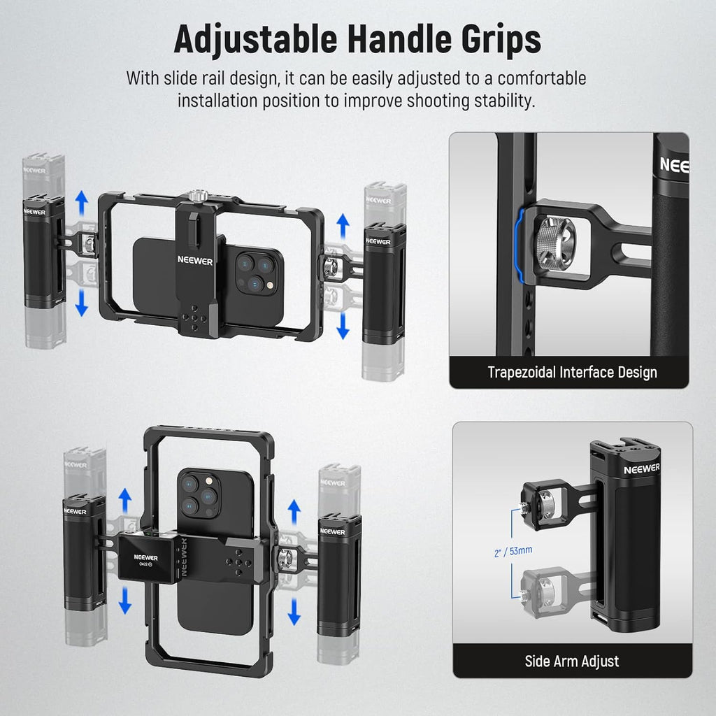 NEEWER Upgraded Phone Rig Vlogging Kit, Video Stabilizer with Dual Handle, Wireless Mic Clip Slot for Tiktok/YouTube, Compatible with SmallRig iPhone 16 15 14 Pro Max Plus 13 Galaxy S23, PA009
