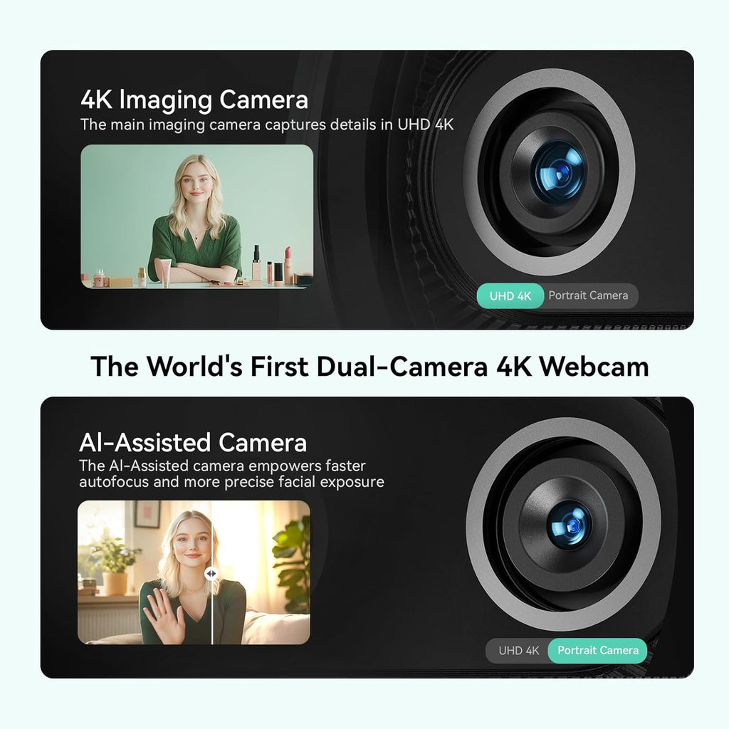 EMEET Piko+ Webcam 4K, World's 1st Dual-Camera AI-Powered 4K Webcam, 1/2.55'' Sony Sensor, 3 Mics&3 Sound Modes, Panda Magnetic Privacy Cover, USB C-C&C-A, Ideal for Livestreamers and Content Creators