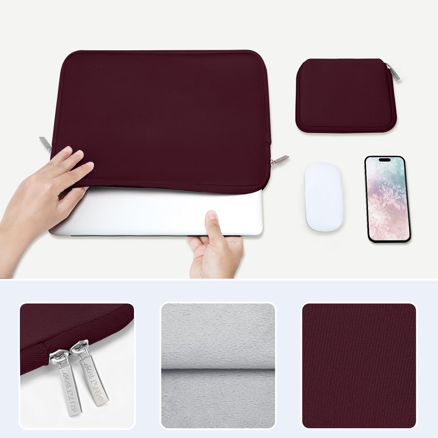 MOSISO Laptop Case 15 inch, 15 inch Laptop Sleeve Bag Compatible with MacBook Air 15 M4 A3241 M3 A3114 M2 A2941 2025 2024 2023, Dell XPS 15, Neoprene Computer Sleeve Bag with Small Case, Wine Red