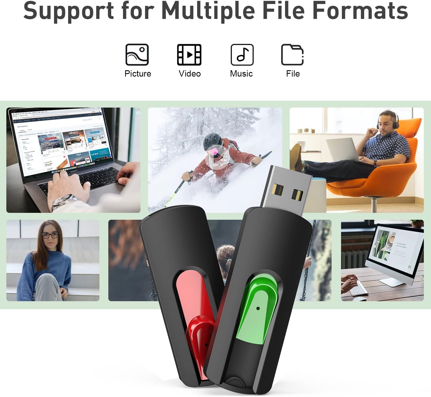 Aiibe 128GB Flash Drive 10 Pack - USB 2.0 Memory Stick (Red, Green, Cyan, Yellow, Purple)