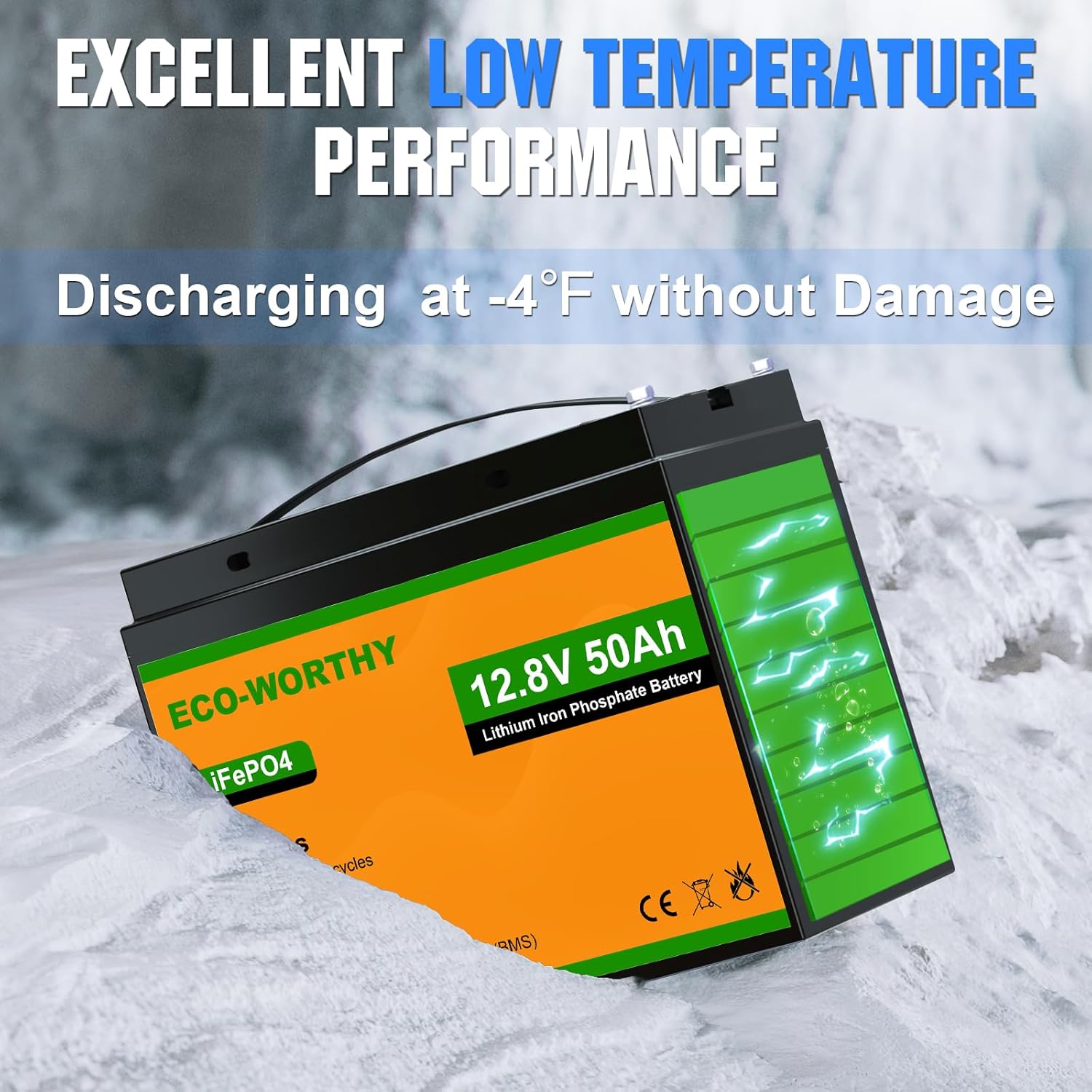 ECO-WORTHY 12V 50Ah Trolling Motor LiFePO4 Lithium Battery with BMS, 3000~15000 Times in Deep Cycle, for 30~50lb Trolling Motor, Travel Trailer, RV, Marine, Solar, Power Wheel Chair