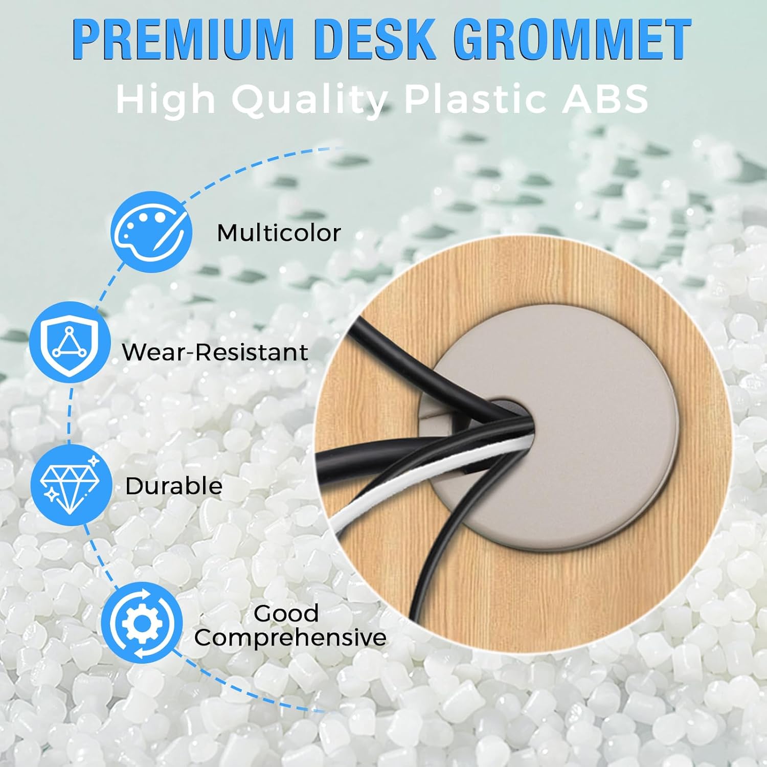 Desk Grommet 1-3/8" (35 mm), Desk Cord Hole Cover, Cable Grommet ABS Plastic, Desk Hole Grommet for Office and Home Table Cable, Detachable Cable Cord Organizer (Light Grey 8 Pcs)