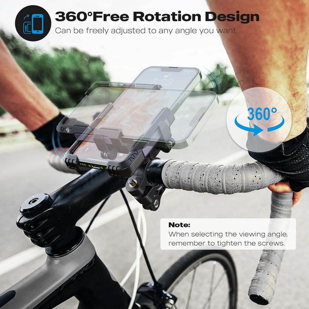 New Upgraded Bike Phone Mount Holder Two Connectors Quickly Lock and Release,360°Rotatable Bicycle Motorcycle Scooter Accessories Handlebar Phone Clip Suitable for 4.0"-7.0" Smartphone (Purple)