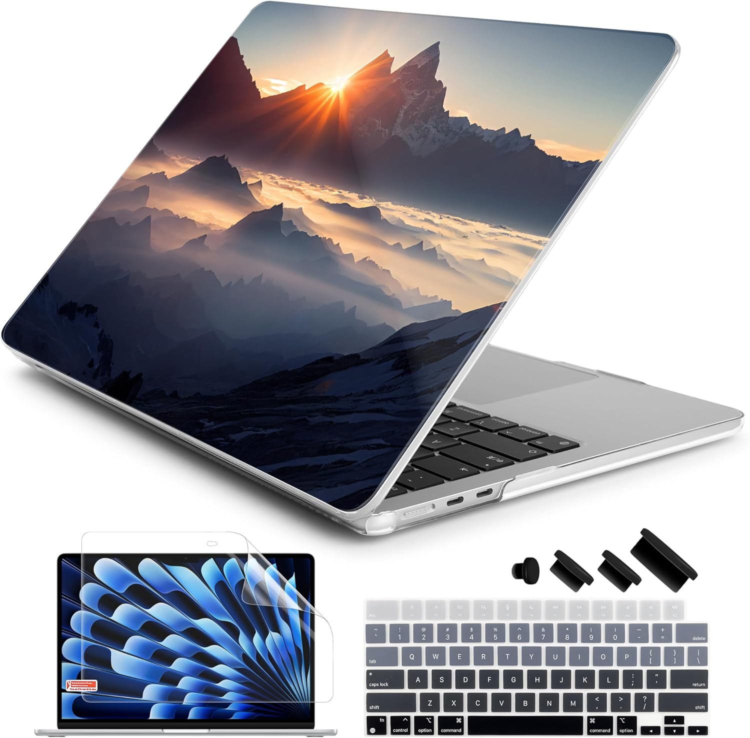 Batianda Premium Case for New MacBook Air 15 inch 2025 M4 2024 2023 with M3 M2 Chip Model A3241/A3114/A2941, Designed Protective Plastic Hardshell & Keyboard Cover & Screen Protector, Sunrise