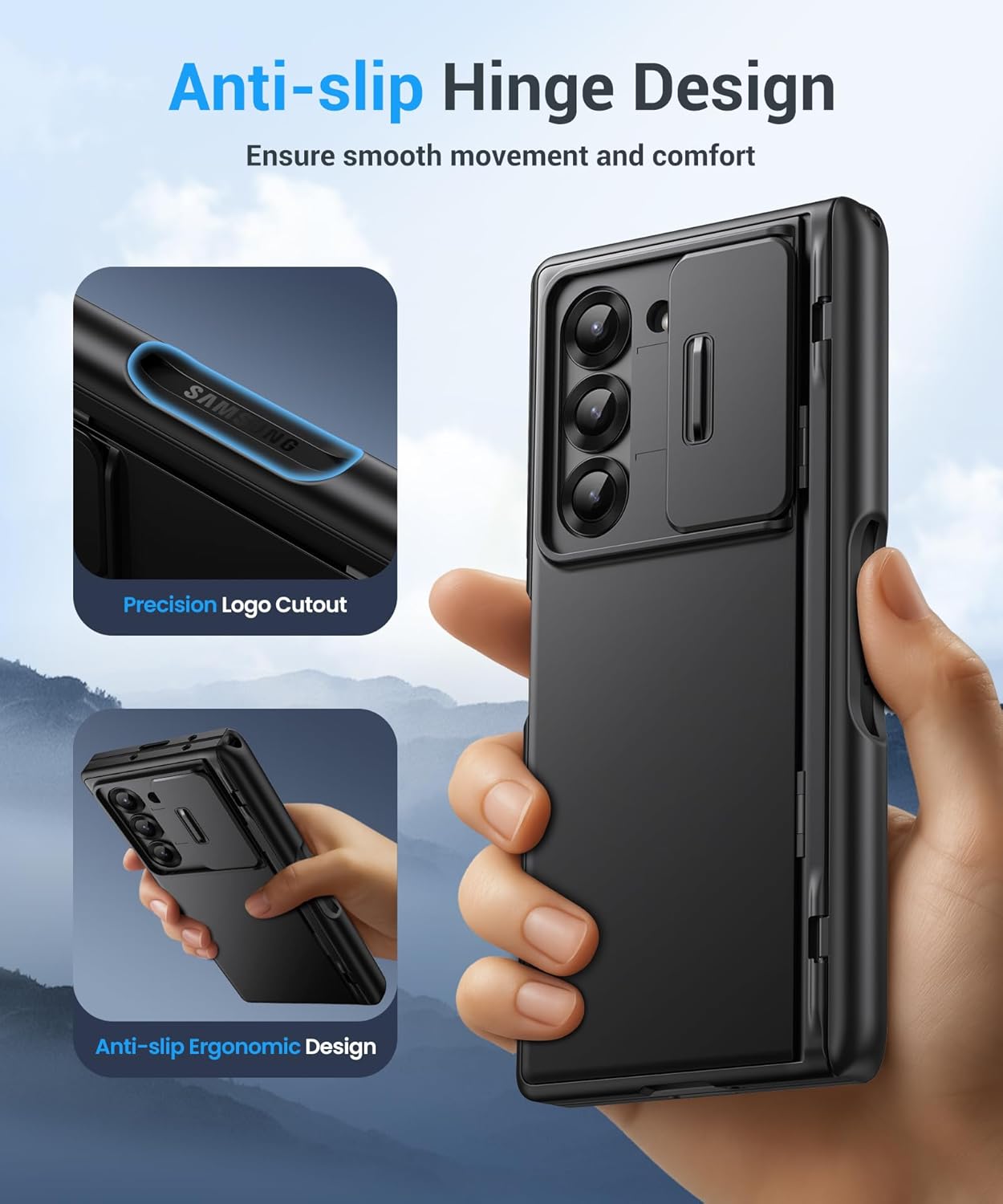 BERFY for Z Fold 7 Case with 9H Tempered Screen Protector, Military Grade Hidden Kickstand & Slide Camera Cover, Full Body Shockproof Slim Hard Phone Case for Samsung Galaxy Z Fold 7, Black