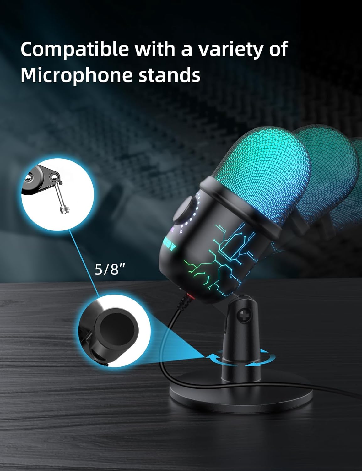 USB Microphone for PC, Mac, PS4, PS5, RGB Computer Microphone with Monitor, Mute and Noise Reduction, Great for Recording, Streaming, Gaming, Podcasting