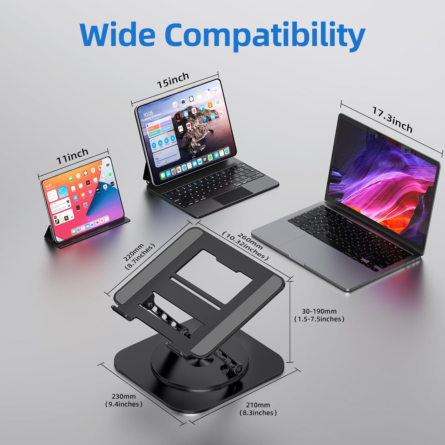Laptop Stand for Desk, Ergonomic Laptop Riser with 360° Rotating Base, Foldable Notebook Computer Holder Stand Compatible with MacBook Air Pro, Dell XPS, More 10-17" Laptops, Black