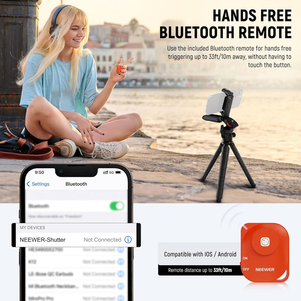 NEEWER Mini Flexible Tripod for iPhone & Camera with Remote/Handle/Phone Holder/Action Camera Adapter, Portable Pocket Desk Tripod for Travel Vlogging Compatible with iPhone GoPro Samsung, TP36