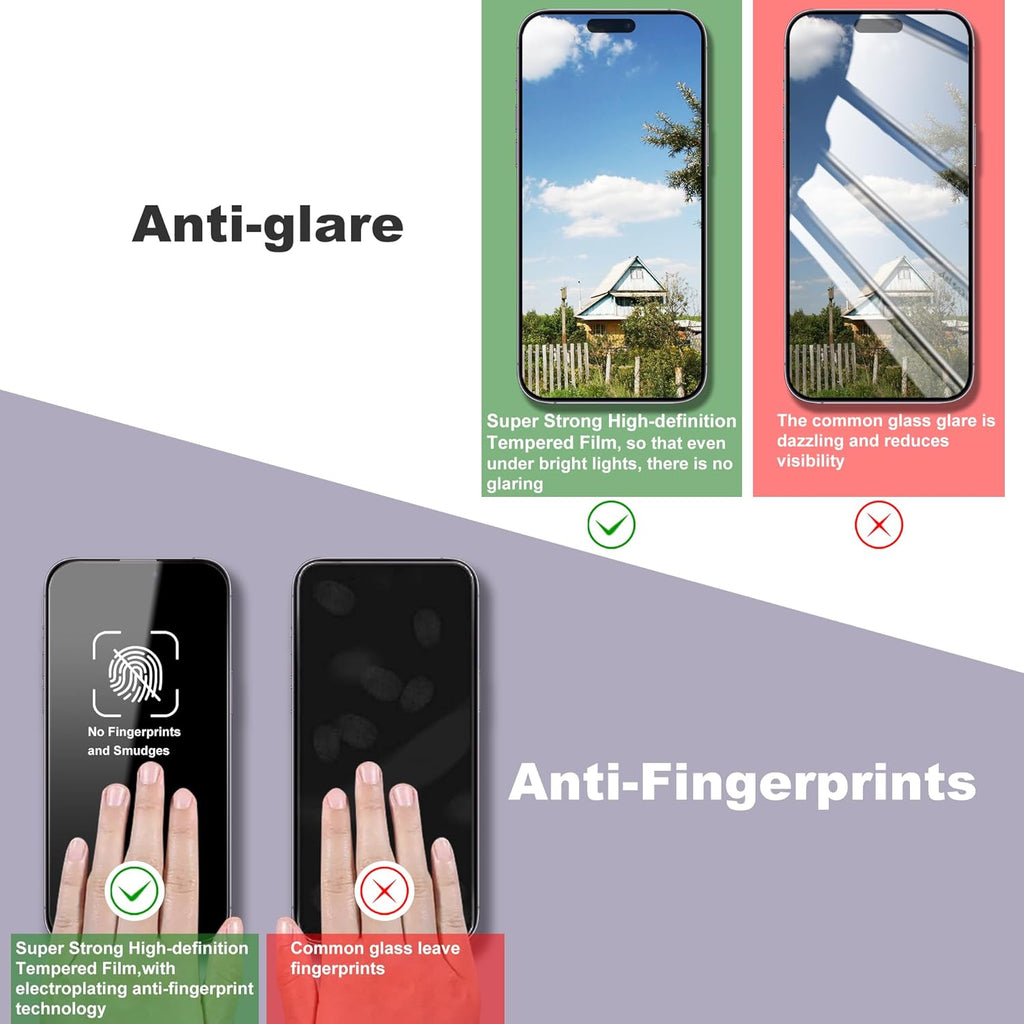 2 Pack Screen Protector for iPhone 14 Pro/iPhone 15 / iPhone 16, 9H Tempered Glass, Full Coverage, Anti-Fingerprint, Auto Dust-Elimination, No Bubble, Easy Installation