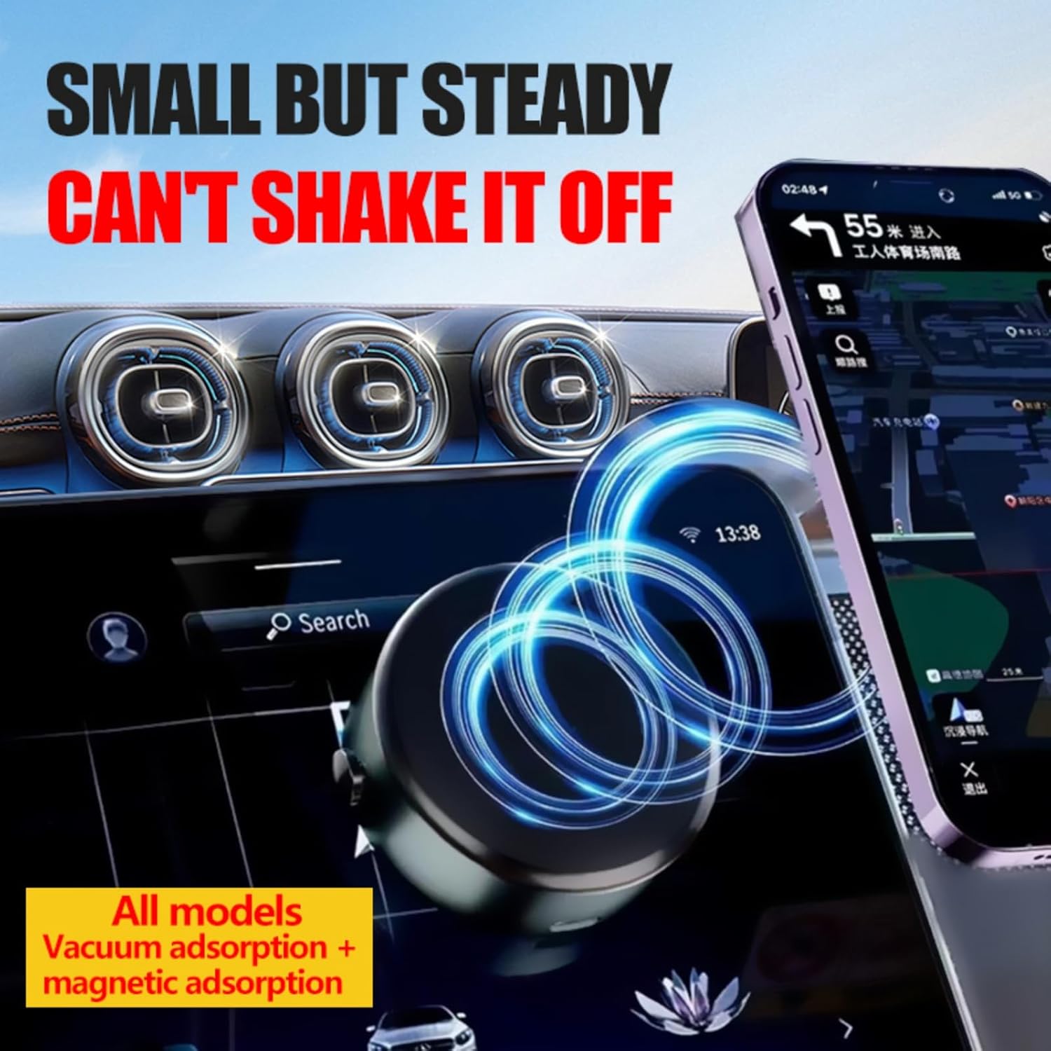 Muuto Suction Cup Phone Mount 360 Rotating Car Magnetic Phone Holder, Suction Phone Mount Windshield Dashboard Universal Suitable for iPhone and All Smartphones (Black)