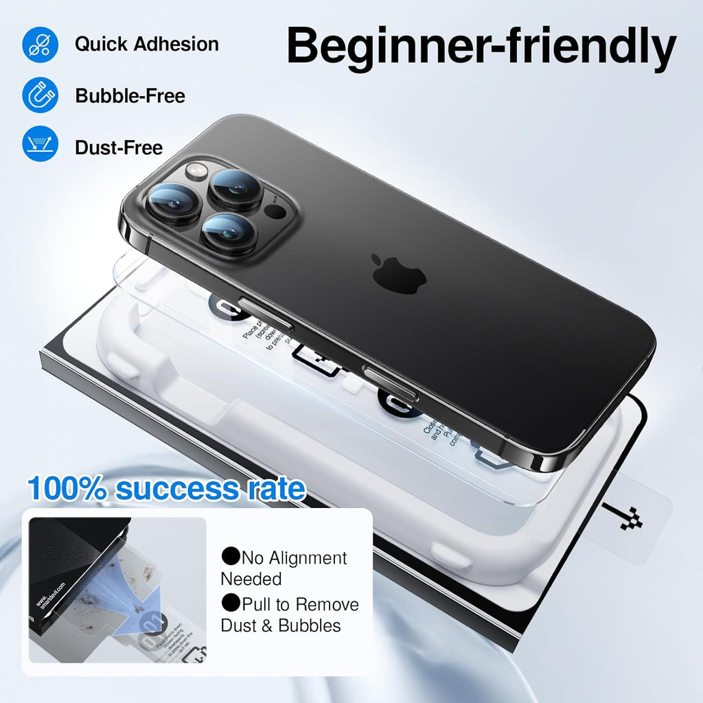 SMARTDEVIL 3 Pack Screen Protector for iPhone 16, Bubble-and-Dust-Free Box, HD Tempered Glass, Military Grade Shatterproof & Ultra Durable, Easy Installation