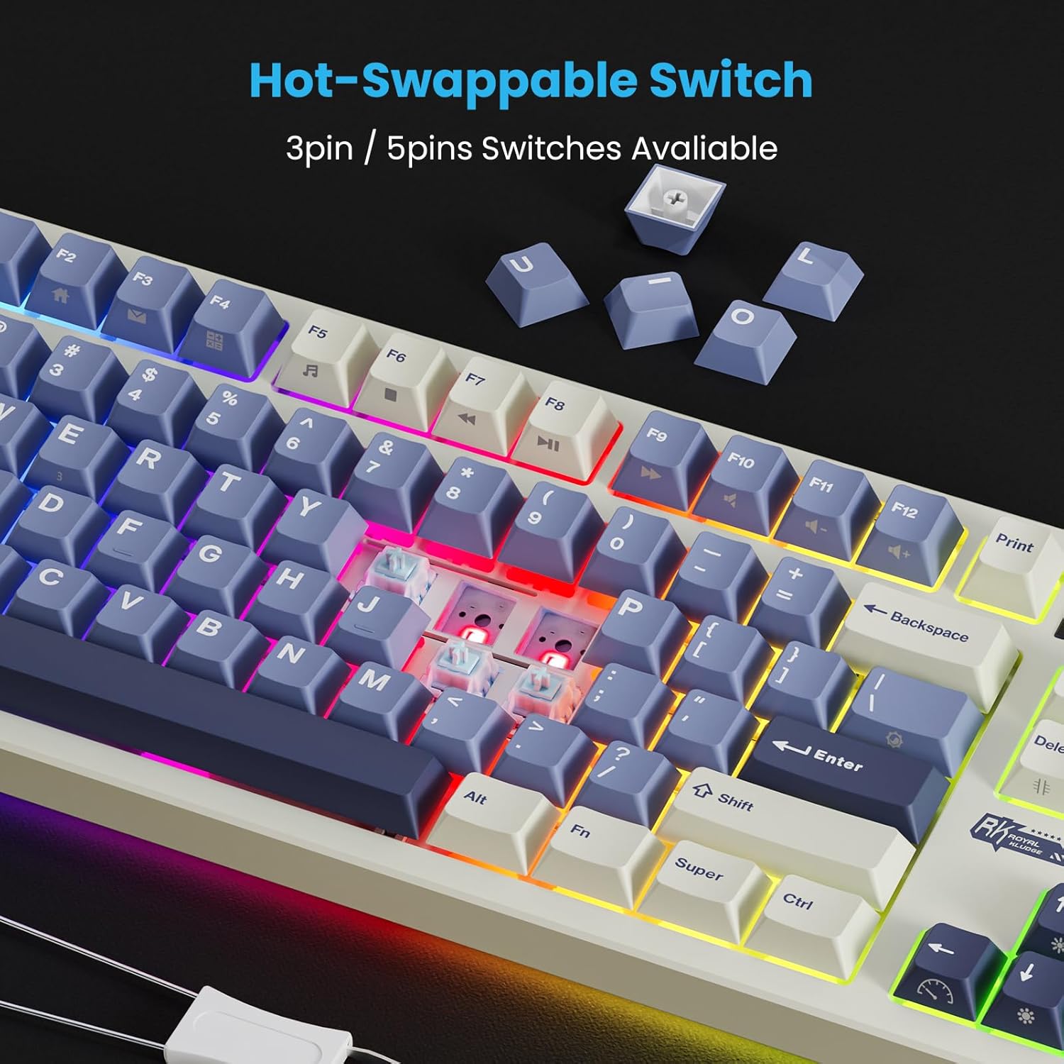 RK ROYAL KLUDGE S85 Wireless Mechanical Keyboard, 85% Wireless TKL Keyboard with Display & Ratchet Knob, Custom Linear Silent Switches, Triple-Mode, 7200mAh Battery, Hot Swappable