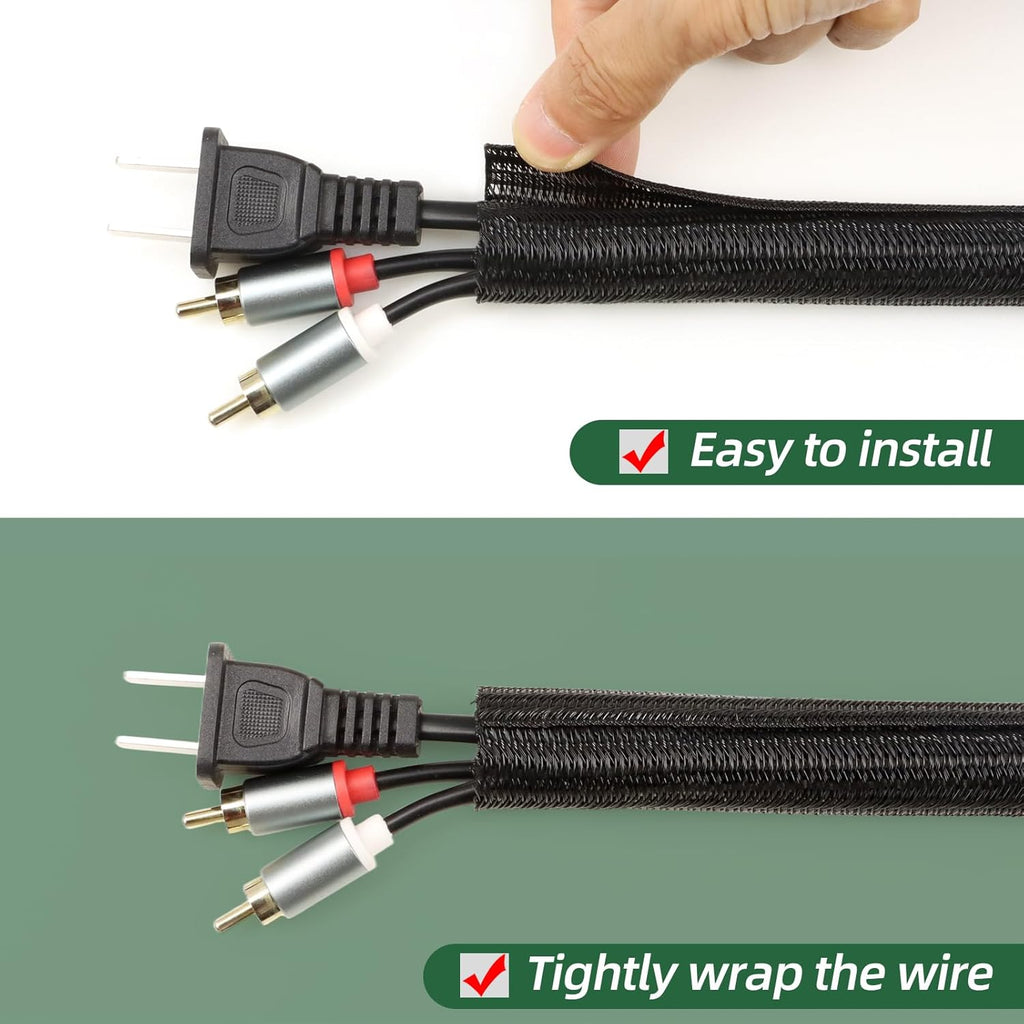 Split Wire Loom Tubing, Cable Protector Sleeve, Braided Cable Management for TV/Computer/Home Theater/Engine Bay, Cord Protectors from Pets No Chew (Black, 1"-25ft)