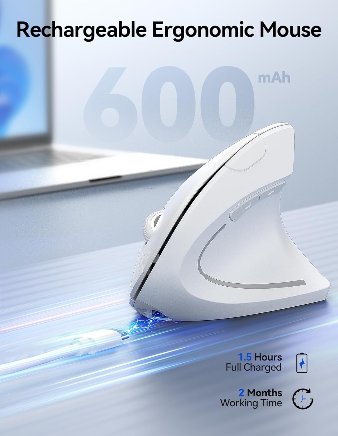 TECKNET Ergonomic Mouse Wireless, Rechargeable Mouse Wireless Silent for Carpal Tunnel Right Hand, 2.4GHz USB Vertical Mouse Wireless for Laptop, 5 Adjustable 4800 DPI, Computer, MacBook, Desktop