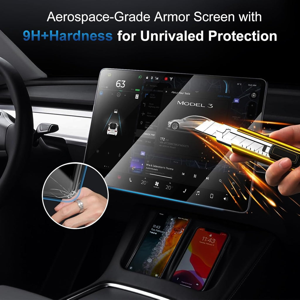 Screen Protectors for Tesla Model X&Model S 2023-2025, Center Console Touch Screen Tempered Glass Protective, Ultra Tough Shockproof Display Protective, Model S/X Accessories with 9H Anti-Fingerprint