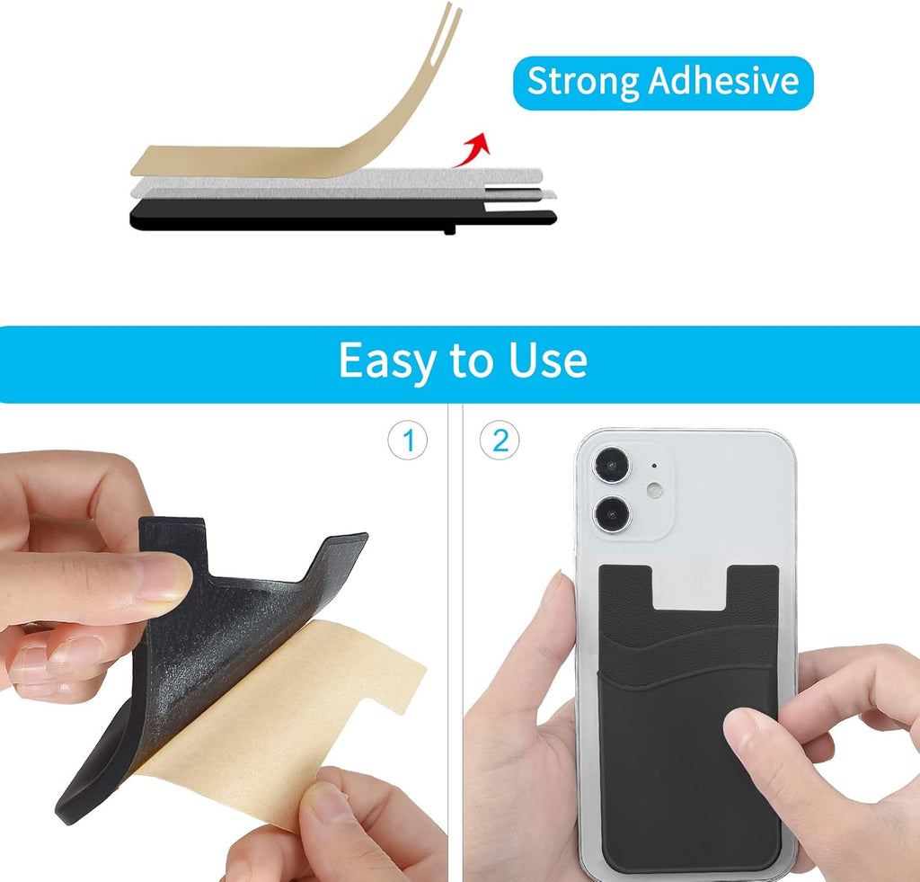 SS Phone Wallet Stick On, Adhesive Phone Card Holder Credit Card Stick on Wallet 2 Pocket Sleeve Suitable for iPhone, Samsung, Most Smartphones 6 Pack