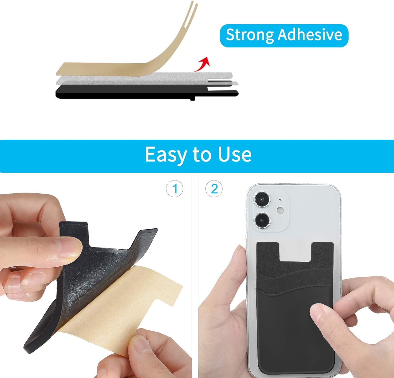SS Card Holder for Phone Case - Silcone Stick On Credit Card Phone Wallet for Men & Women, Ultra-Thin & Portable, Compatible with iPhone/Android/Samsung Galaxy, Holds Cards & Cash, Hands-Free (6 pack)
