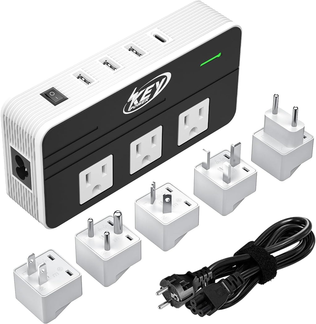Key Power 230-Watt Step Down 220V to 110V Voltage Converter & International Travel Adapter/Power Converter with USB-C Port 18W - [Use for USA Appliance Overseas in Europe, AU, UK, Ireland, etc.]