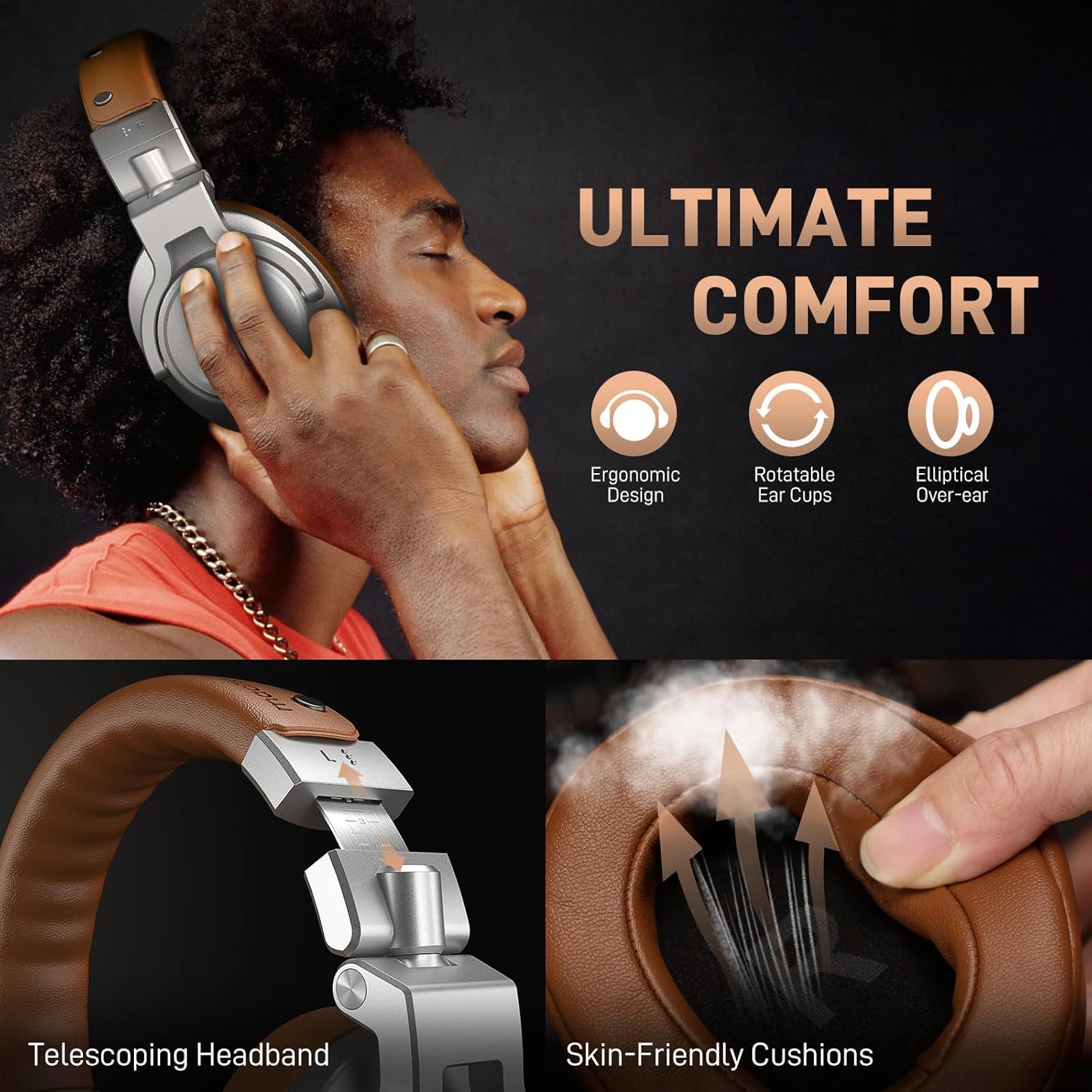 MAONO Professional Studio Monitor & Mixing DJ Headphones - Over Ear Closed Back Stereo Wired Headphones for Guitar AMP, Podcast, Recording, Streaming, PC, Music, Keyboard, MH700 Silver