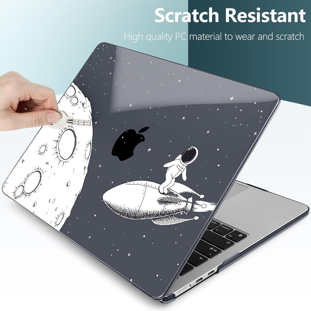 TWOLSKOO Compatible with M4 MacBook Air 13.6 inch Case 2025-2022 Release M4 A3240 M3 A3113 M2 A2681, Plastic Hard Shell & Keyboard Cover & Type C Adapter & Screen Protector, Flying Astronauts