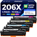 206X Toner Cartridges High Yield with Chip Replacement for HP 206X 206A Toner Compatible with Color LaserJet Pro M255dw M255nw MFP M282nw M283cdw M283fdn M283fdw Printer W2110X W2110A (4 Pack-B/C/Y/M)