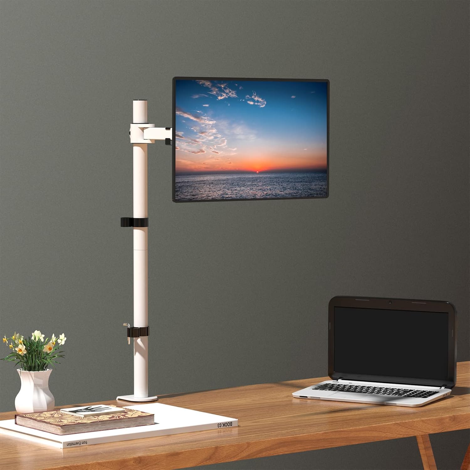 WALI Tall Monitor Stand Desk Mount, Single Extra Tall Monitor Arm Bracket for Computer Screen up to 32 inch, 22lbs (M001XL-W), White