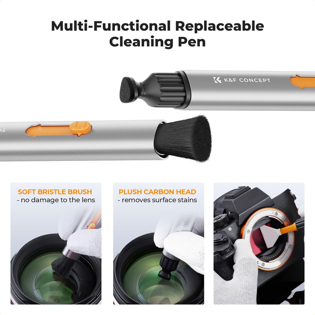 K&F CONCEPT 23 in 1 Camera Lens Cleaning Kit for DSLR Filter with Replaceable Cleaning Pen+Air Blower+Cleaning Liquid+Cleaning Cloth*2+Full-Frame Swab*10+Vacuum Cleaning Cloth*6+Anti-Static Gloves