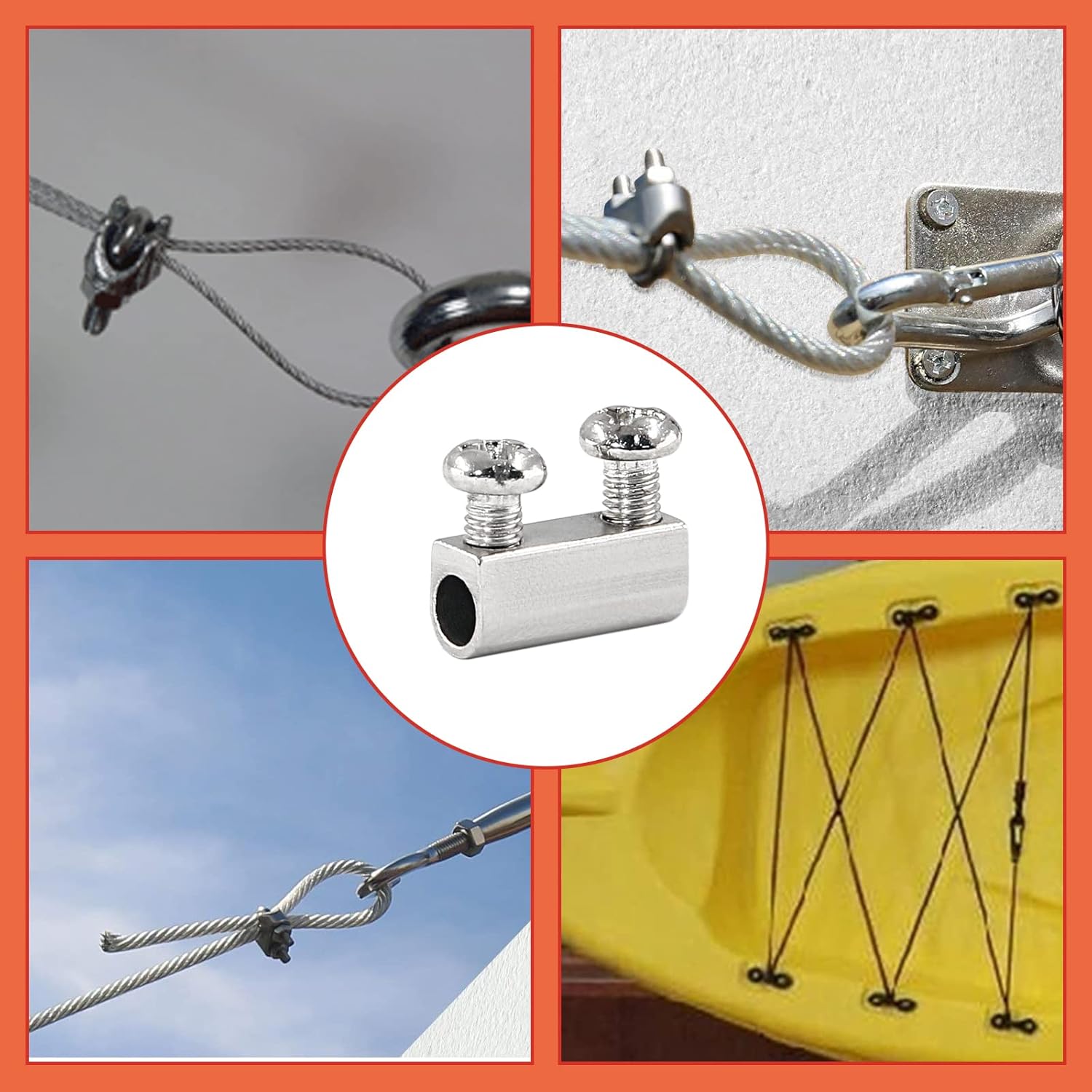 Biaungdo 24 Pcs Stainless Steel Wire Rope Cable Clamp, Adjustable New Upgrade Double Hole Wire Rope Clamp Fastener