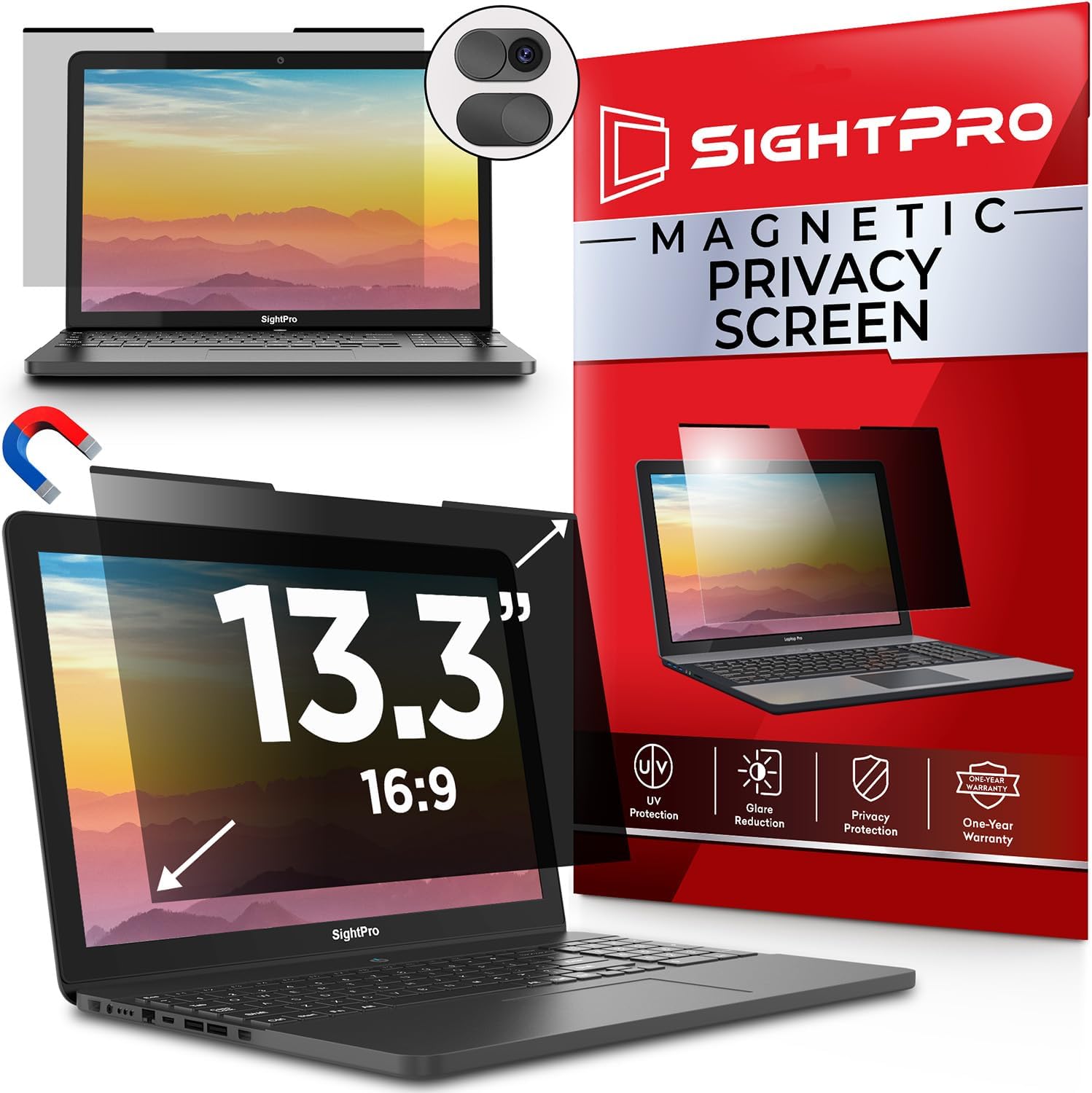 Magnetic Laptop Privacy Screen 13.3 Inch 16:9 - Removable Computer Privacy Filter Shield and Protector