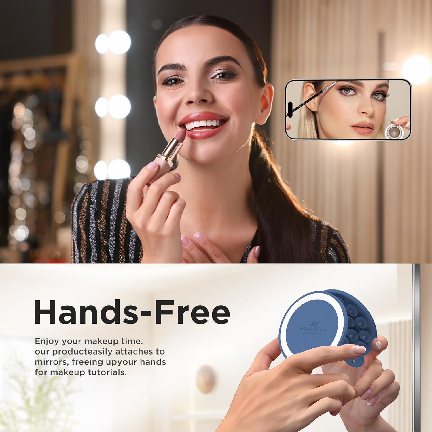 Magnetic Suction Cup Phone Mount for MagSafe Case, Silicone Hands-Free Grip Holder for iPhone and Android, Mirror Shower Phone Stand for Makeup FaceTime Gym Kitchen Bathroom, Azure Blue