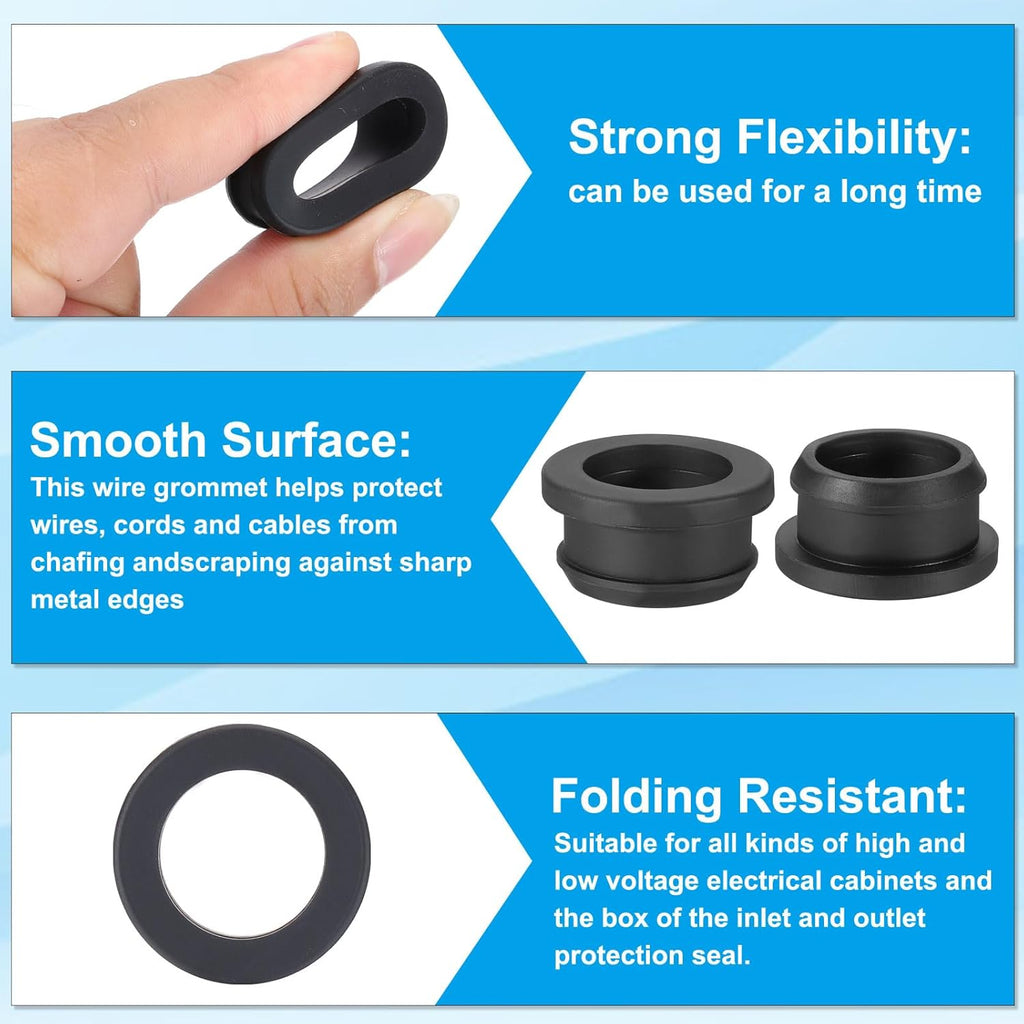PATIKIL 26mm / 1 Inch Drill Hole,13/16 Inch ID Rubber Grommets, 3Pcs Top Hat Grommet for Wiring Eyelet Ring Gasket Automotive Firewall Cable Hole Plugs Wires Protection, Black