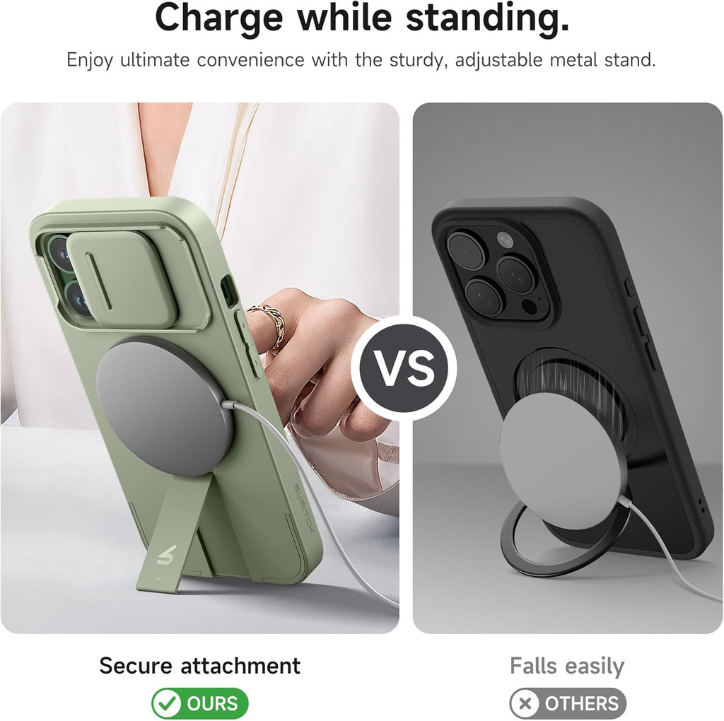 SURITCH for iPhone 13 Pro Case with Magnetic Camera Slide Cover and Adjustable Kickstand, Compatible with MagSafe, Shockproof Bumper Case Slim Protective Cover for iPhone 13 Pro 6.1 Inch, Green