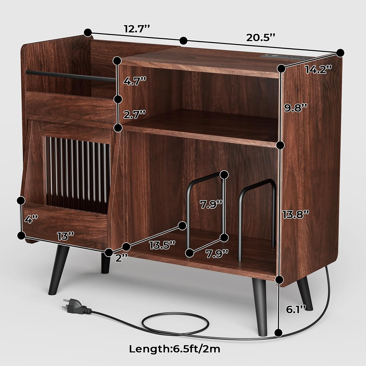 Large Record Player Stand with Sliding Door,350 Vinyl Record Storage Cabinet, Record Player Table with Power Outlet and LED Light,Turntable Stand with Wood Legs for Living Room,Office