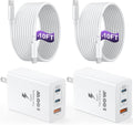 USB C Charger Block 100W, 3-Port GaN Super Fast Charger, Type C Wall Charger Adapter with 10ft USB C Charging Cable for MacBook Pro/Air,iPad Pro, iPhone 16/15Pro, S25/S24/S23 and More[2 Pack]