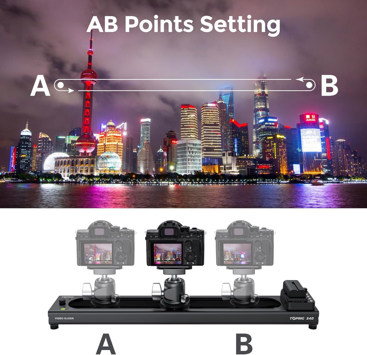 Accsoon Toprig S40 Motorized Camera Slider 40cm/16 App Wireless Control Carbon Fiber Dolly Rail Slider Support IME Lapse Photography