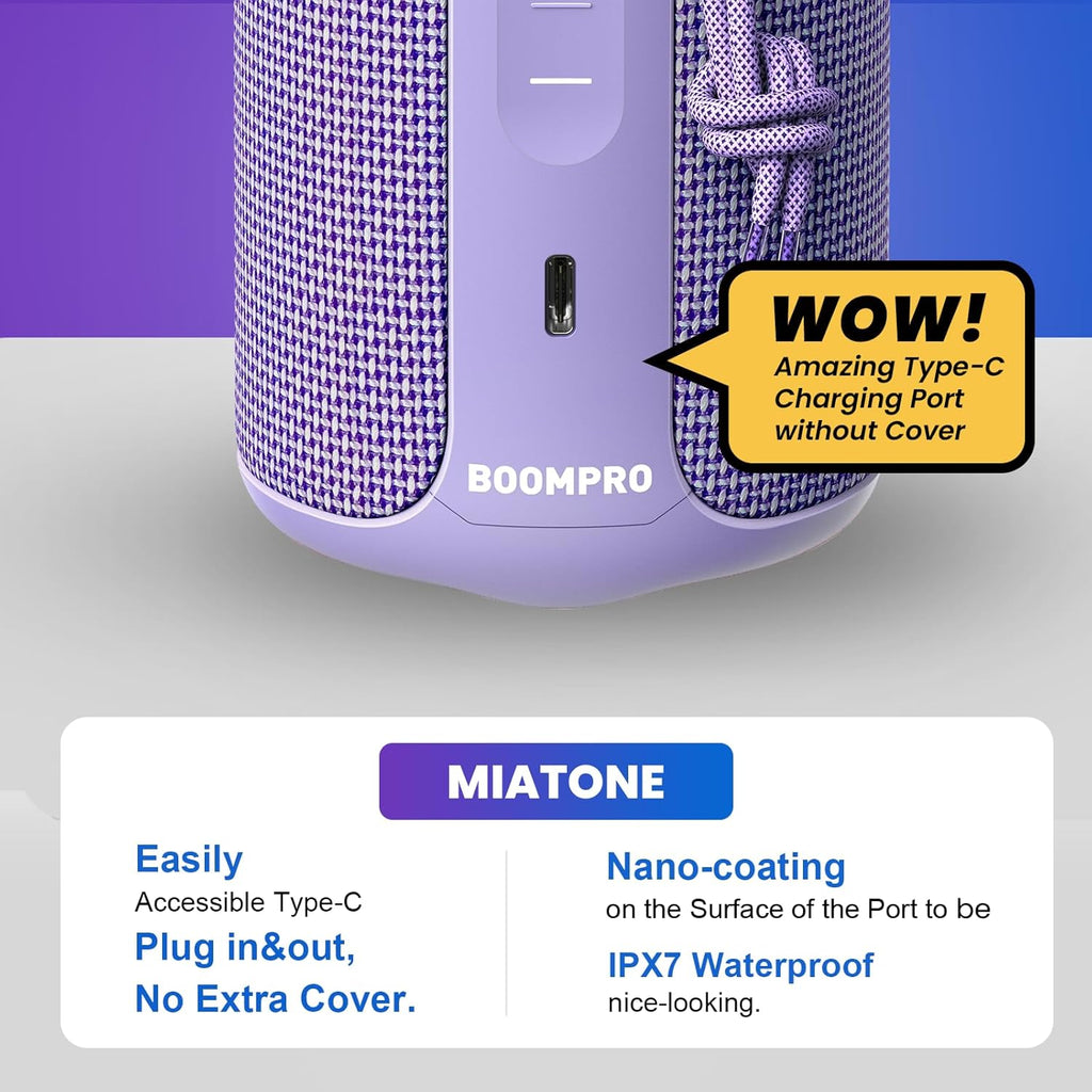 MIATONE Portable Bluetooth Speaker 36W Stereo Sound Bass Boost, 24H Playtime, Bluetooth 5.3 TWS Pairing Girl Friend Gifts for Woman(Purple)