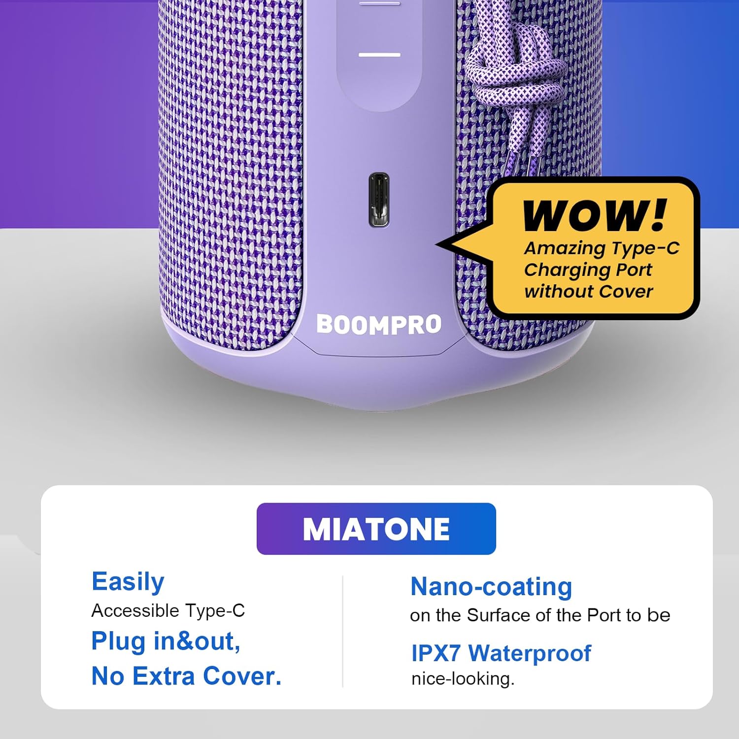 MIATONE Portable Bluetooth Speaker 36W Stereo Sound Bass Boost, 24H Playtime, Bluetooth 5.3 TWS Pairing Girl Friend Gifts for Woman(Purple)