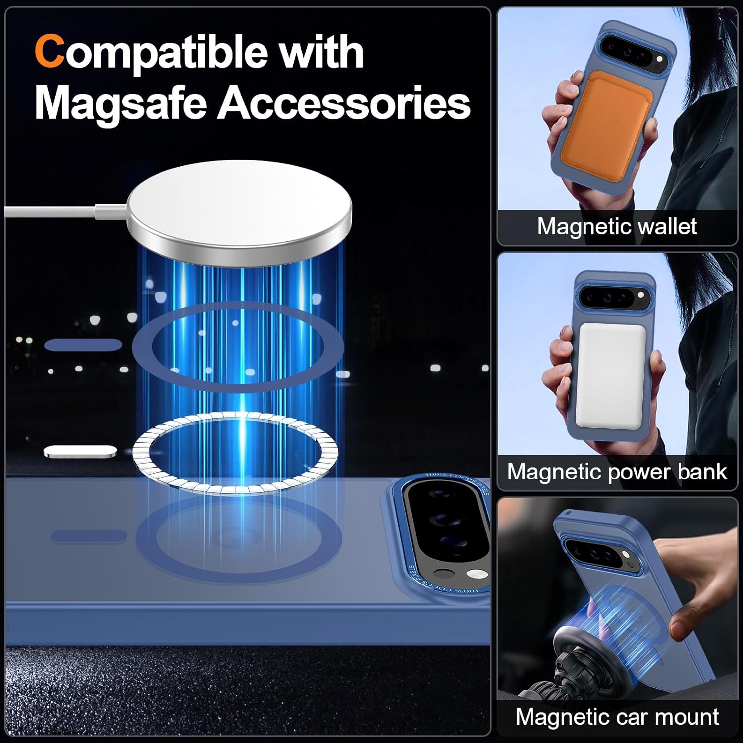 Magnetic for Google Pixel 9 Pro XL Case, [Military Grade Drop Protection] [Compatible with MagSafe] Shockproof Slim Translucent Matte Anti-Slip for Women Girls Men Case, Blue