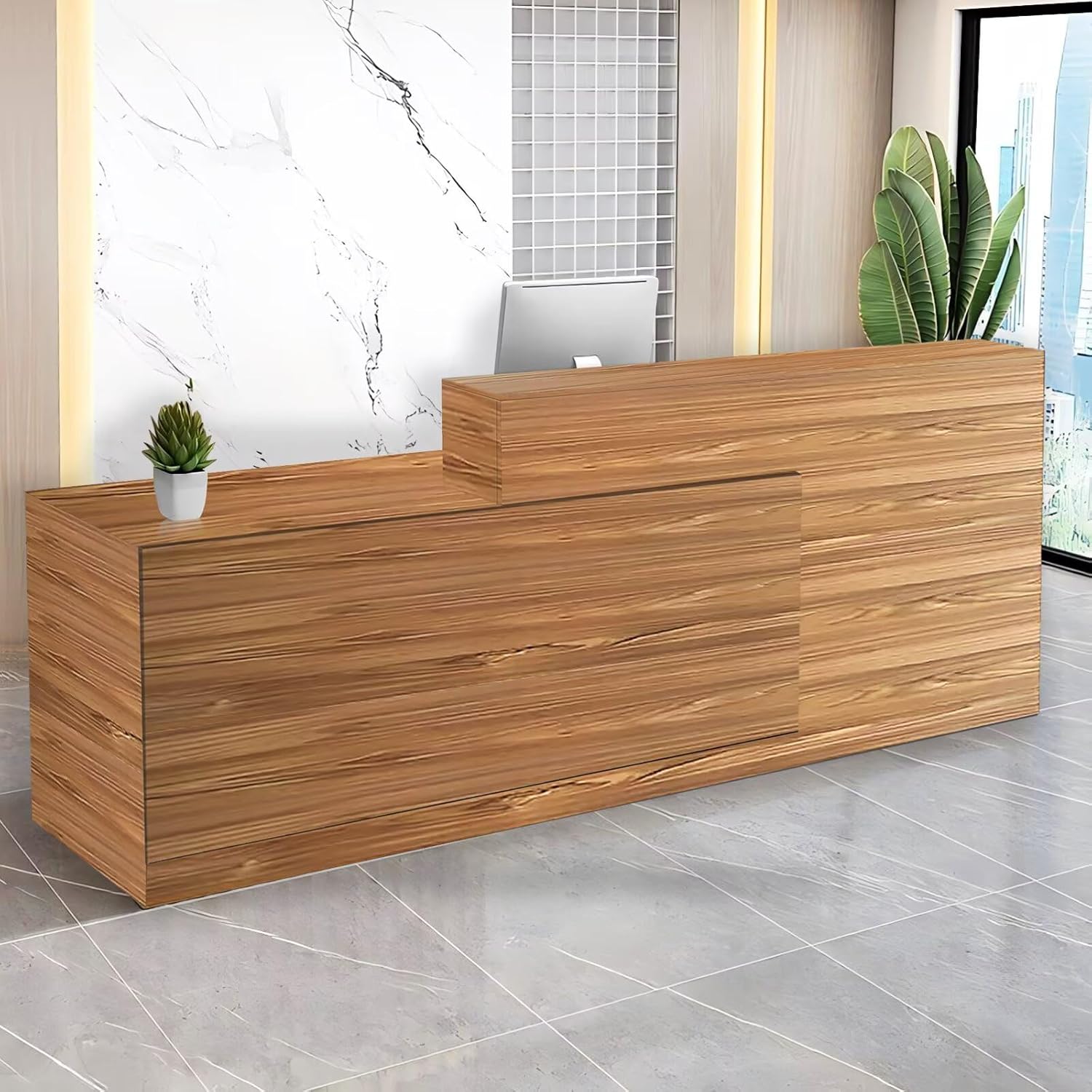 Reception Desk with Counter Modern Checkout Counter with Lockable Drawer Keyboard Tray Receptionist Desk for Office Salon Reception Table I Left 51inch/130cm