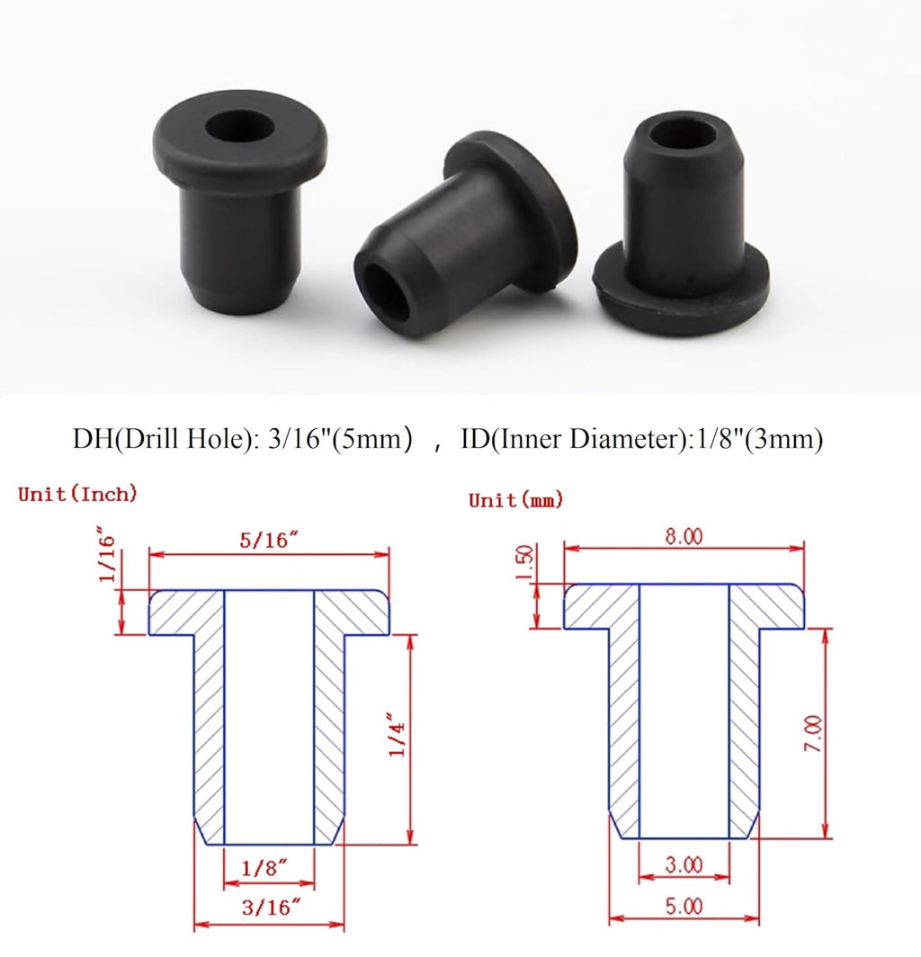 40 pcs 3/16" Drill Hole，1/8" ID Black Silicone Top hat Rubber Grommets for Wiring，Automotive，Firewall，Hole Plug，Desk，Screw，Water and Gas Pipe，Drain，House Siding，Cable Bushing，Glass，Wire Plug
