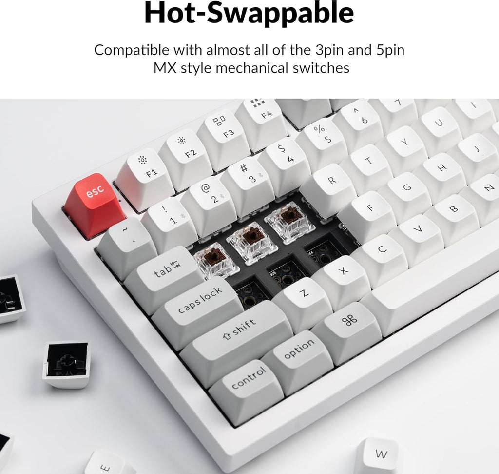 Keychron Q6 Pro Full-Size Bluetooth Custom Mechanical Keyboard for Mac Windows Linux, Full Aluminum QMK/VIA Programmable Knob KSA Double-Shot PBT Keycap Hot-Swappable Keychron K Pro Brown Switch-White